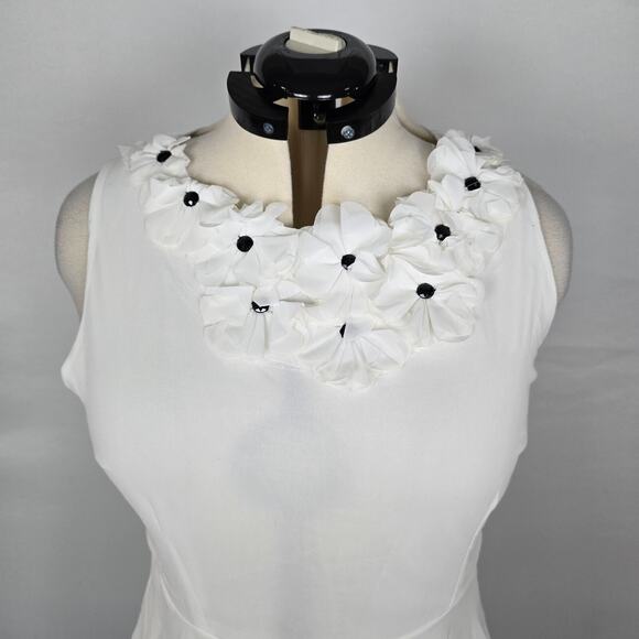 Club L Dress Women's 20 Cream - White Mini Sleeveless Sheer Lined Flowers Ruffle - Picture 2 of 16